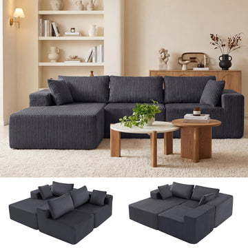 105" Modular Sectional Boneless Couch, Left Chaise L-Shaped Couch