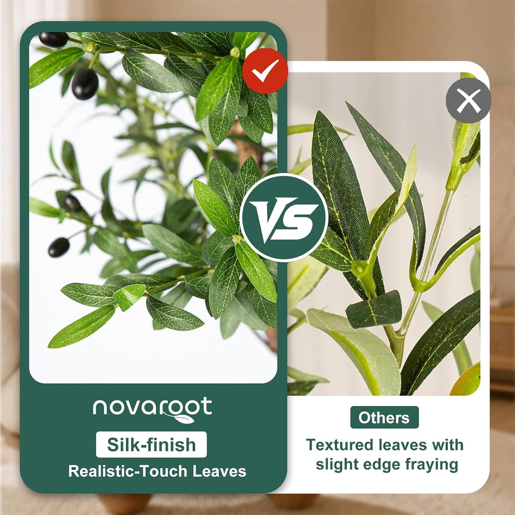 6FT Faux Olive Tree with Decorative Planter, Olive Trees Artificial Indoor with Textured Trunk, Silk Leaves and Olive