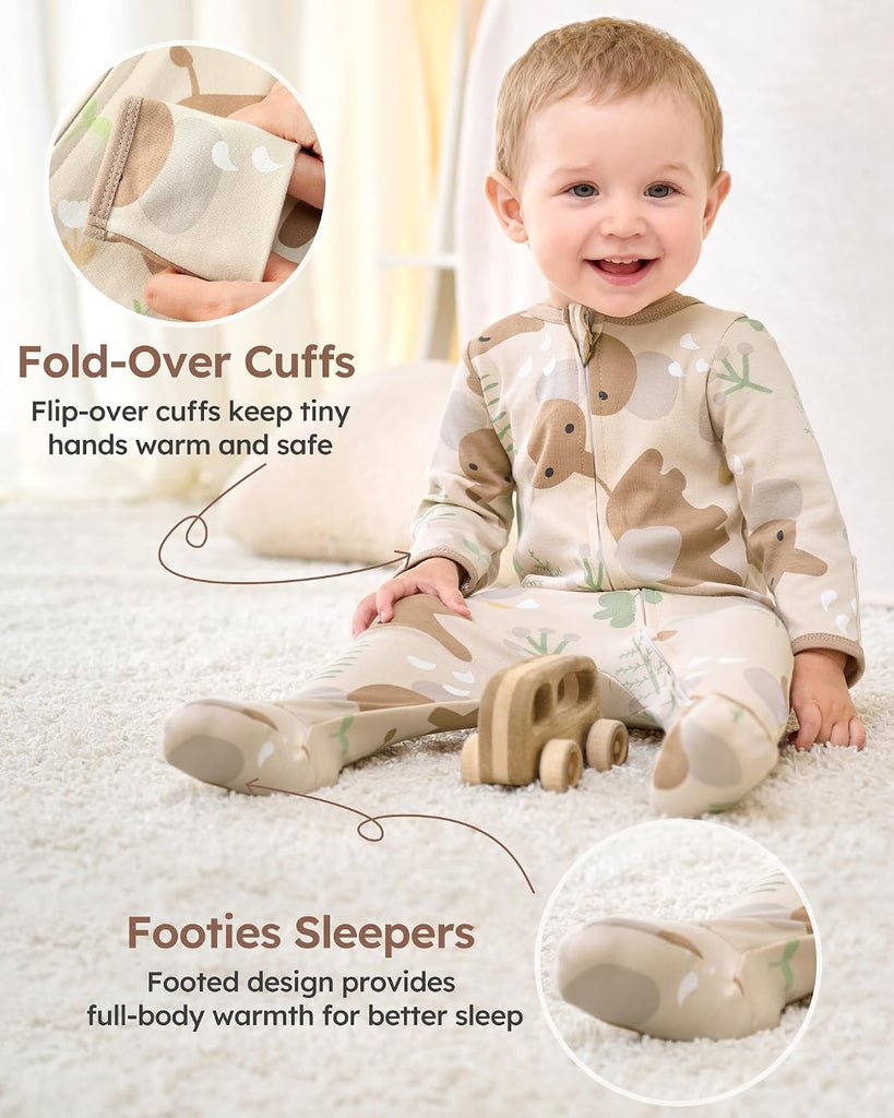 Pajamas Set 100% Breathable Cotton Baby Sleepers for Infant 0-3 Months Boys Girls Clothes, Pack Footie Pajamas
