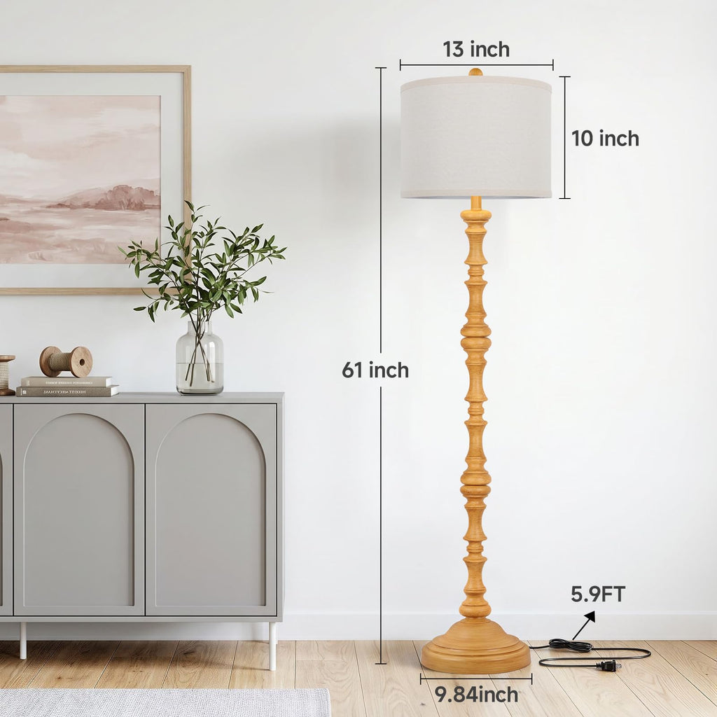61" Farmhouse Floor Lamp, Antique Wood Rustic Lamp