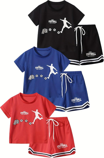 Boys' Active Shorts Set 2 Piece Outfits Short Sleeve T-Shirt and Shorts Summer Activewear Set for Boys