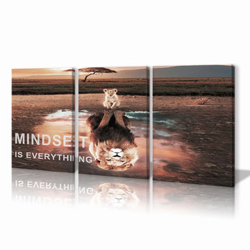 Mindset Is Everything Wall Art Lion Motivational Canvas Wall Art Posters Prints 3 Pieces Inspirational Quote Painting