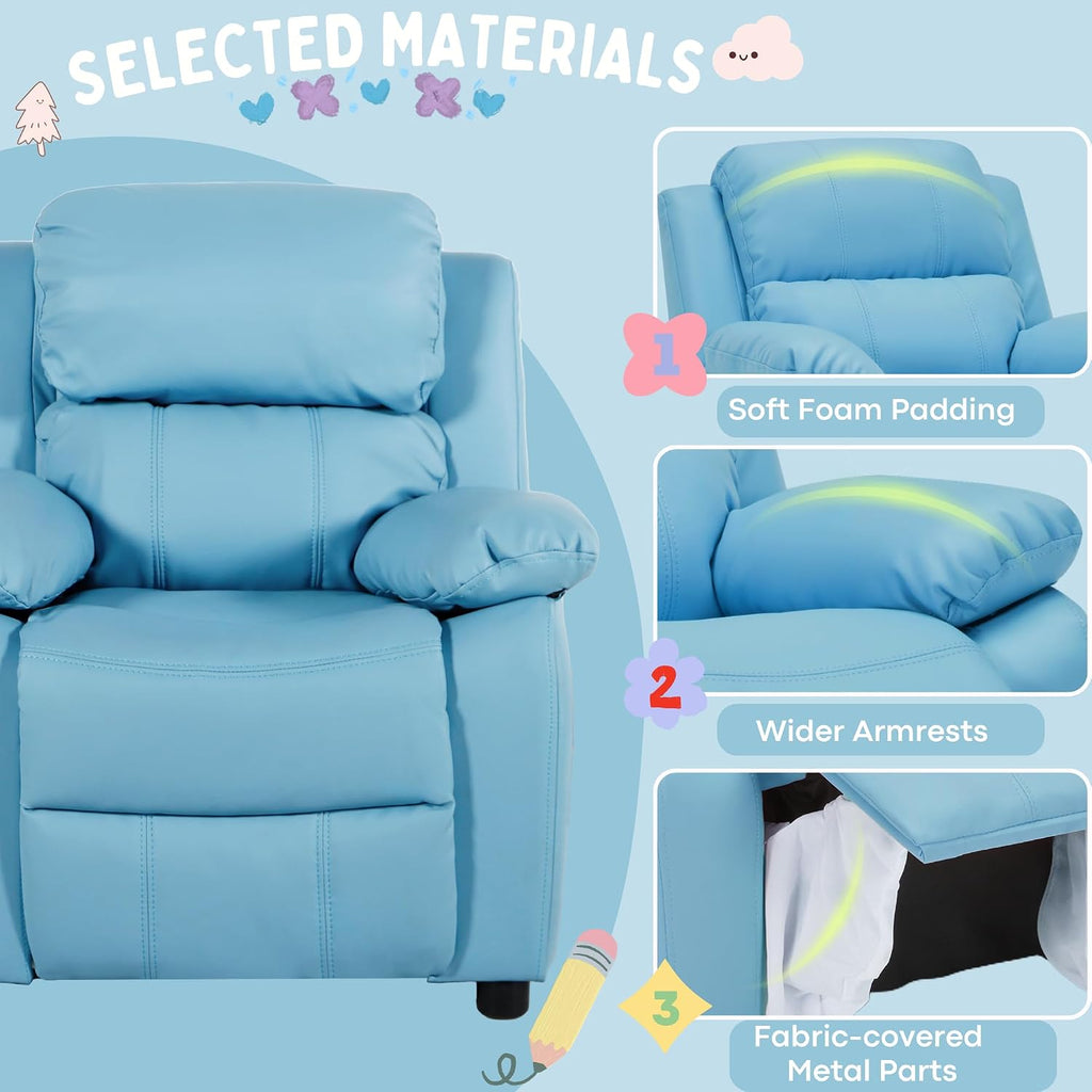 Kids Recliner Chair Storage Arms Reclining Toddler Push Back Sofa Ages 2-8