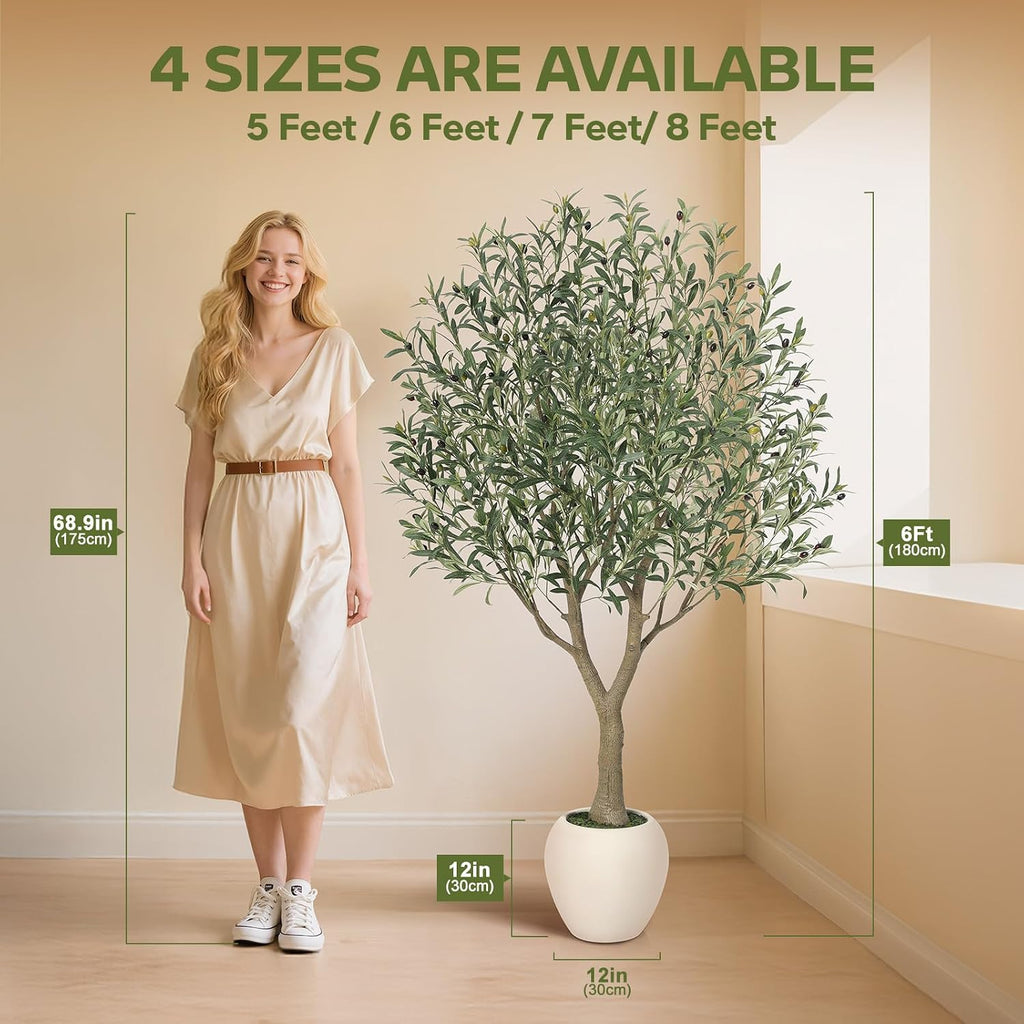 6FT Olive Trees Artificial Indoor with 12in White Round Planter