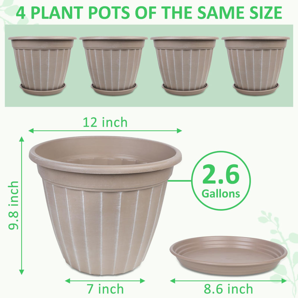 12 Inch Pots for Plants, 4 Pack Tall Planter, Large Flower Pot Outdoor