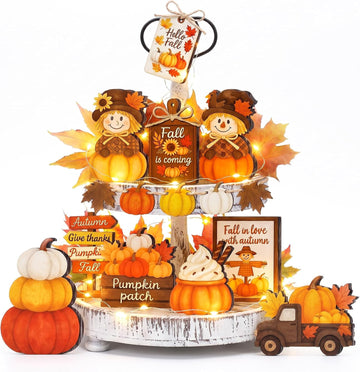 Self-Standing Fall Tiered Tray Decoration Set - Set of 18