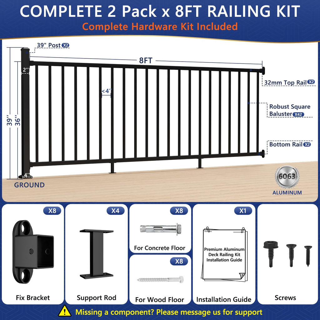 36 in. H x 16 ft. W Modular Aluminum Deck Railing Kits with Post