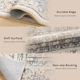 6x9 Washable Vintage Area Rug, Low Pile Non-Slip Carpet for Living Room Bedroom Beige