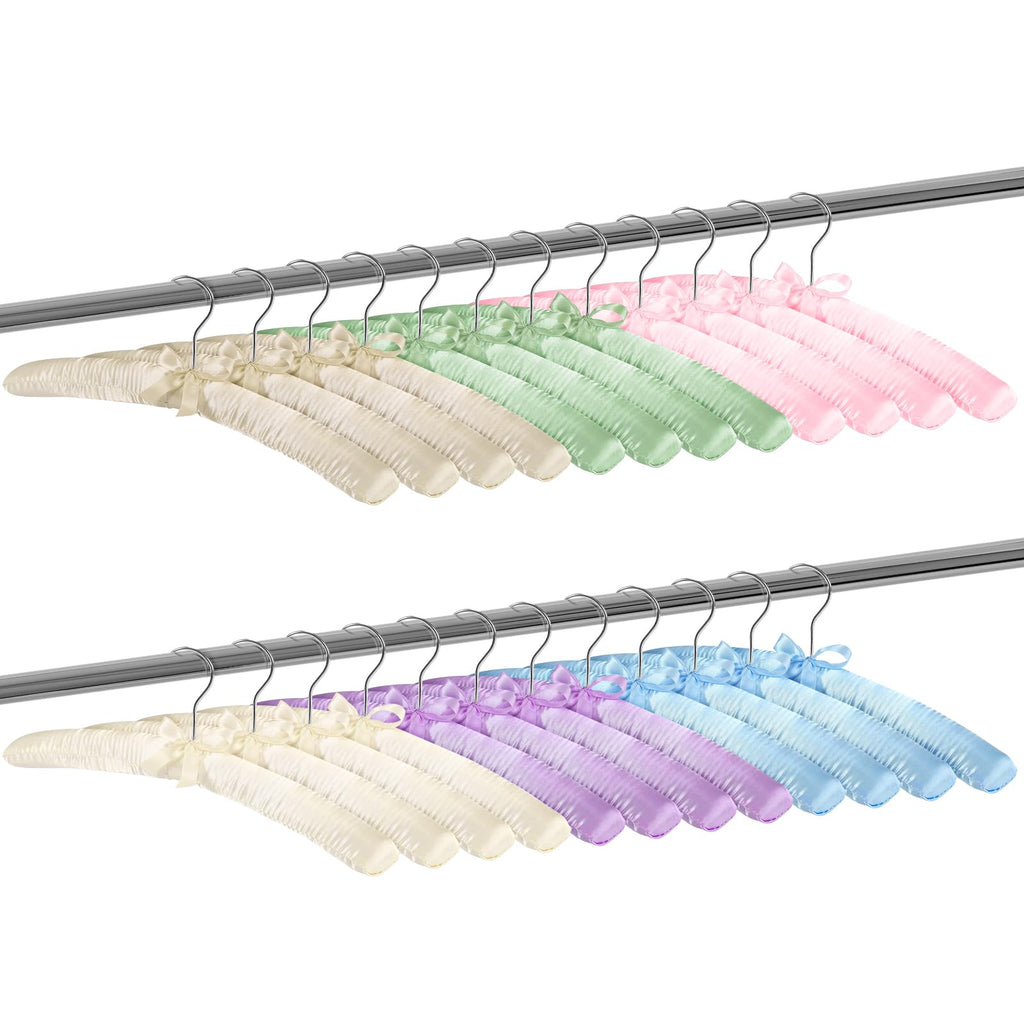 24 Pack Satin Padded Hangers for Women Clothing 15", 6 Colors