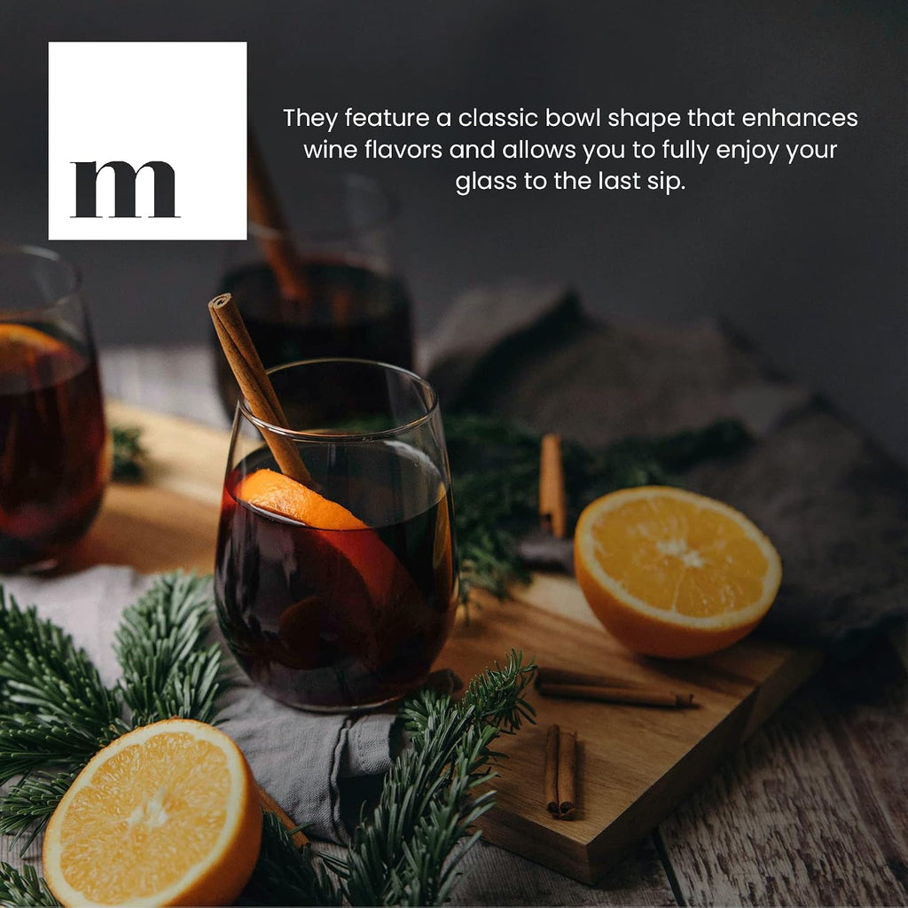 Stemless Wine Glass, Red & White 18oz Stemless Wine Glass Set of 6, Drink Glasses with Durable Chip Resistant Rim
