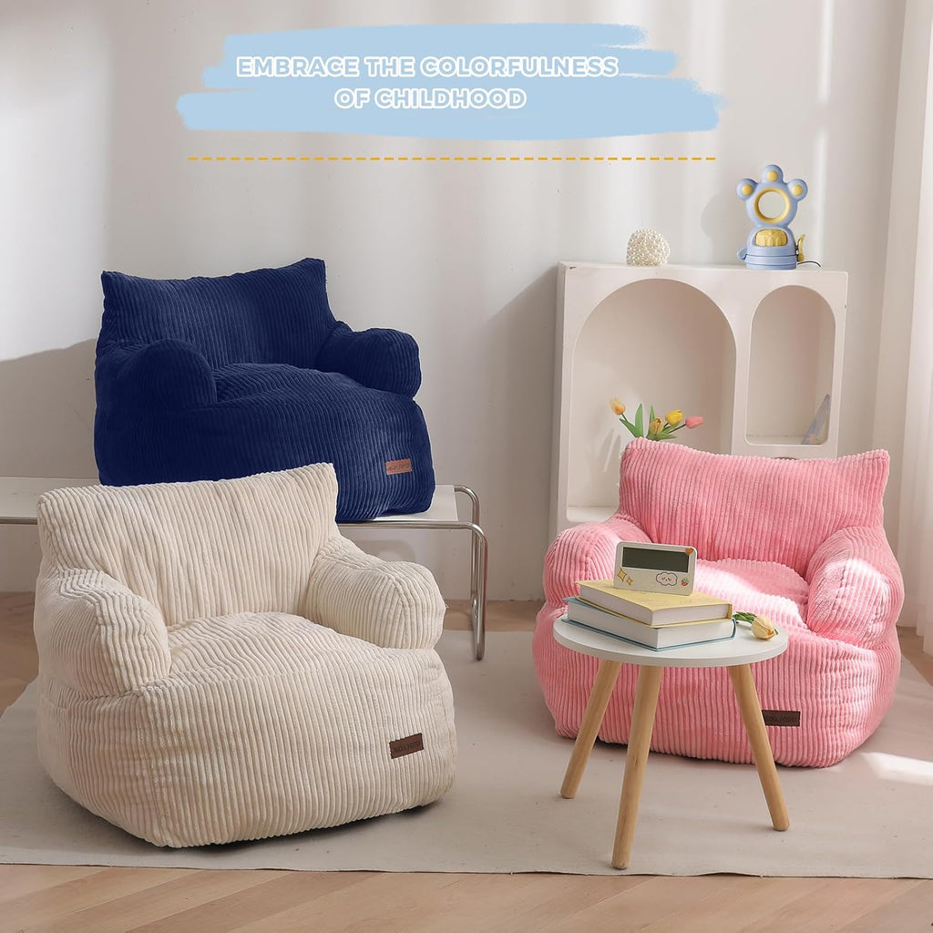Kids Bean Bag Chair, Stuffed Bean Bag Sofa, Navy, Standard