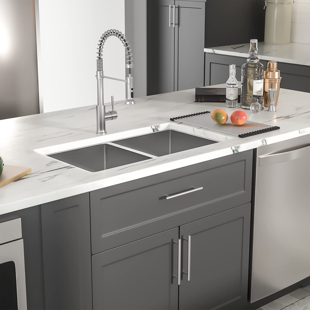 36" Extra Large Double Bowl Kitchen Sink Undermount 50/50 Split 16 Gauge 304 Stainless Steel Double Sinks, Round