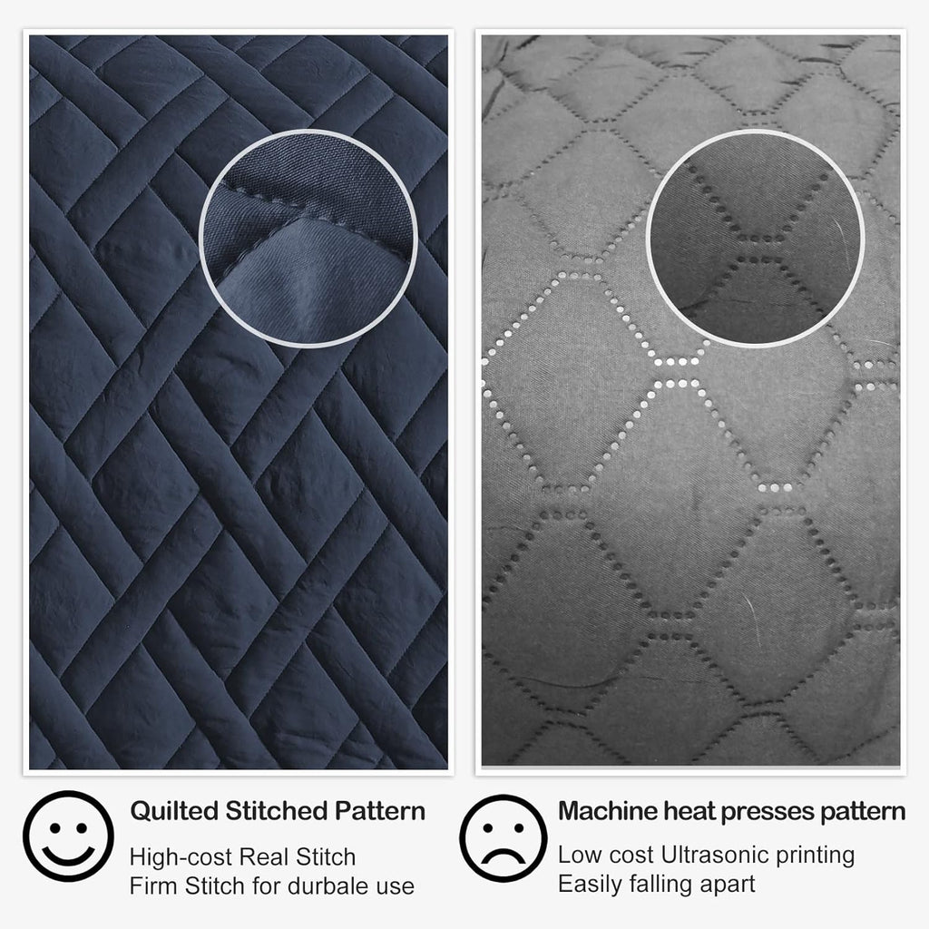 Quilt Set King Navy Blue, Classic Geometric Diamond Stitched Pattern, Ultra Soft Lightweight Bedspread Coverlet for