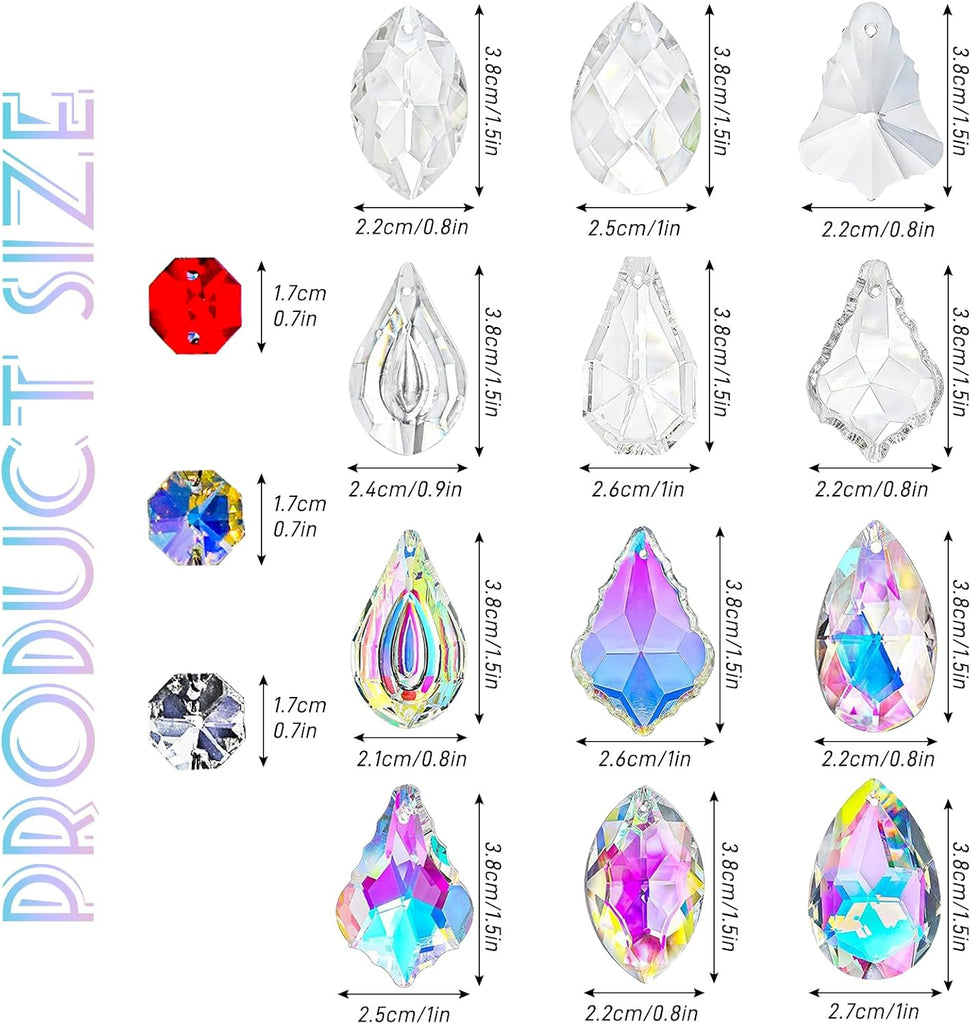 212pcs Sun Catcher Crystals Making Kit for Adults Clear Hanging Prism Sun Catcher with Crystals Rainbow Maker 12