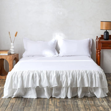 White Ruffled Bed Skirt 18-Inch Tailored Drop Cotton Voile Dust Ruffle Soft Cozy Elegant Luxurious Bedding (18"