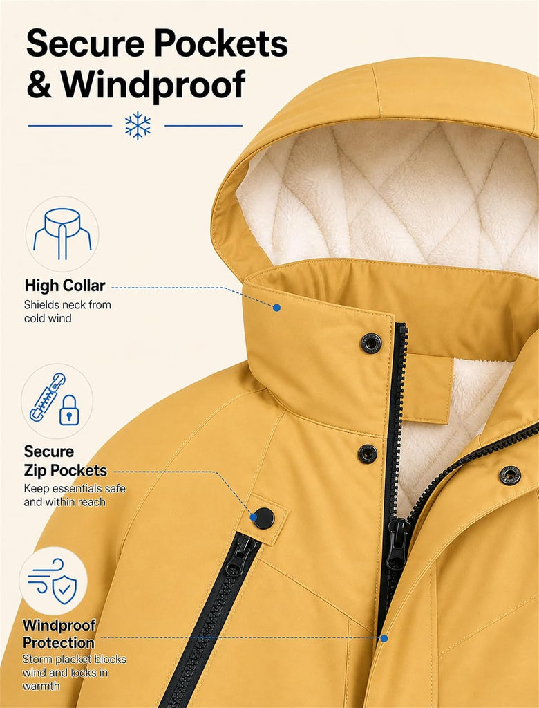 Kids Fleece-Lined Winter Coat Boys Girls Water-Resistant Jacket