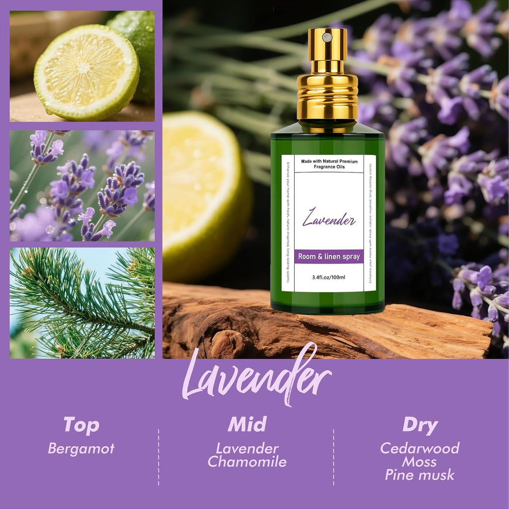 Room Spray Odor Eliminator 3 Pack, Natural Essential Oil Air Freshener Spray Bathroom and Kitchen, Lavender, Citrus - Set of 3