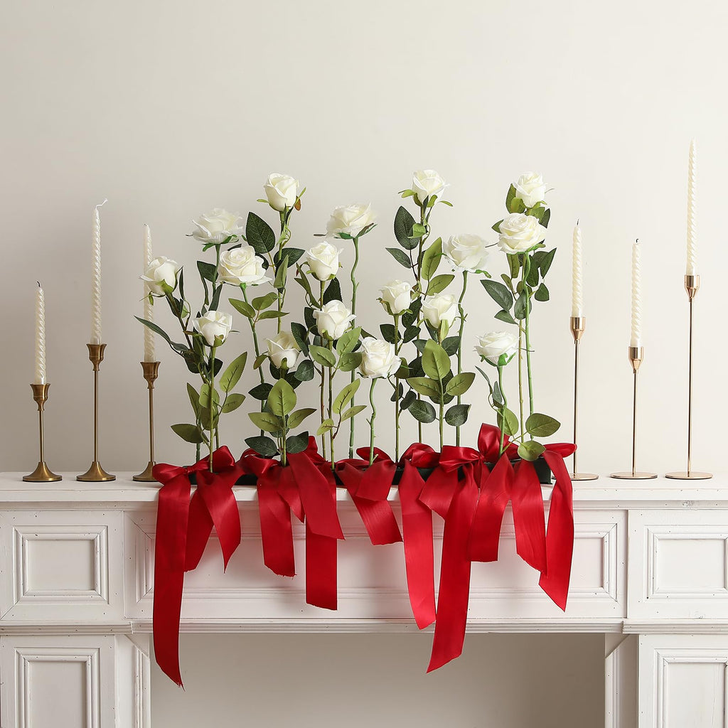 50PCS Artificial Silk Roses Flowers - Realistic Fake Roses in Bulk & Bouquet Long Stem White Rose for Wedding