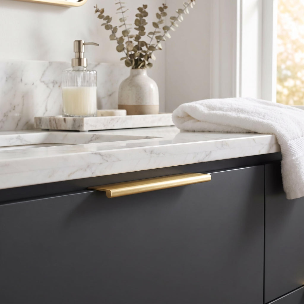 10 Pack 5 inch(128mm) Hole Center Brushed Brass Finger Edge Pull Solid Zinc Drawer Pull Warm Brass Hidden Edge