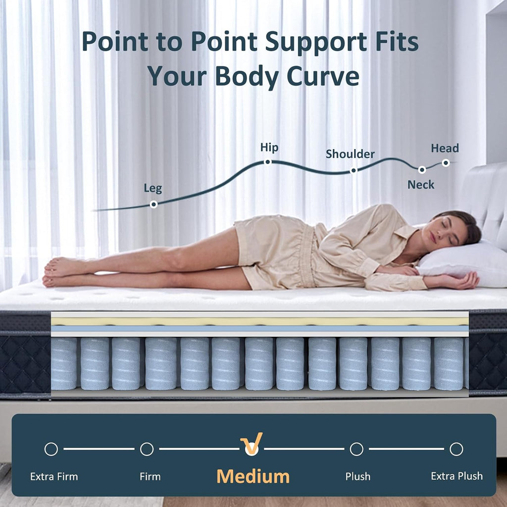 Full Mattress, 12 Inch Full Size Mattress in a Box, Medium Firm Hybrid Mattresses with Pocket Springs and Memory