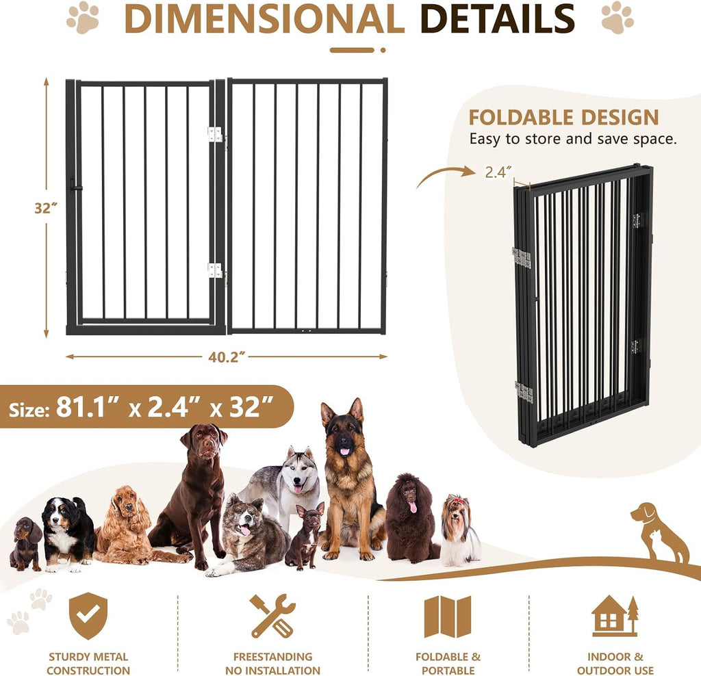 4 Panels Freestanding Dog Gate, 32'' Tall Metal Pet Fence - Black