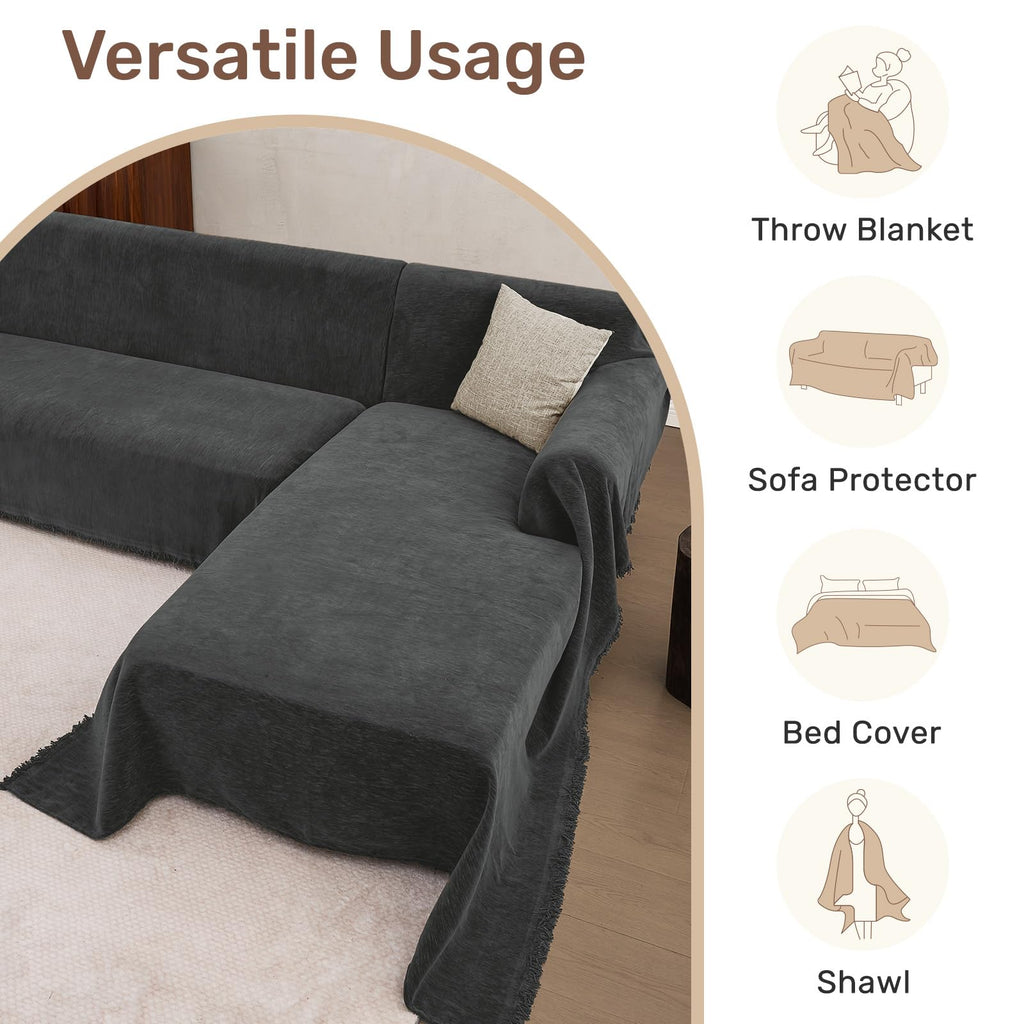 2 Pieces Sectional Couch Covers L Shaped Cover XL Charcoal Gray