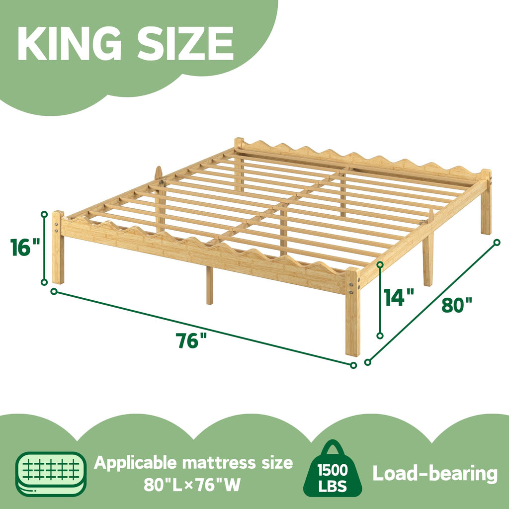 14 Inch Solid Wood Twin XL Size Platform Bed Frame, Heavy Duty Farmhouse Style Bamboo Twin XL Bed Frame No Box Spring