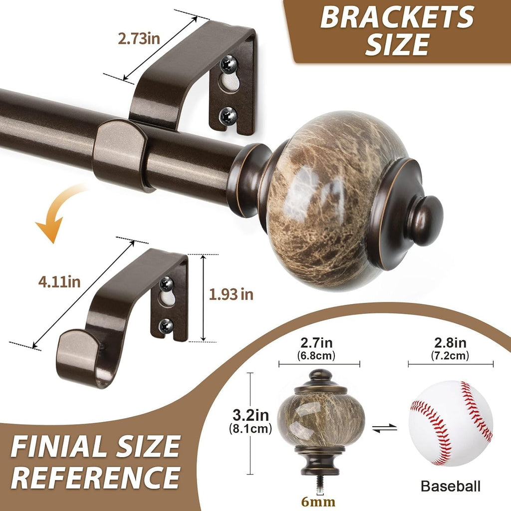 1 Inch Curtain Rods for Windows 72 to 144 Inches (6-12ft) Bronze Heavy Duty Curtain Rod, Adjustable Long Drapery Rods