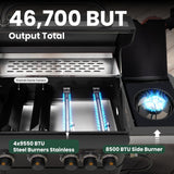 2-in-1 Propane Gas Grill with Side Burner, 4-Burner Flat Top Grill, 46,700 BTU Outdoor BBQ Propane Griddle for Patio, Backyard, and Camping