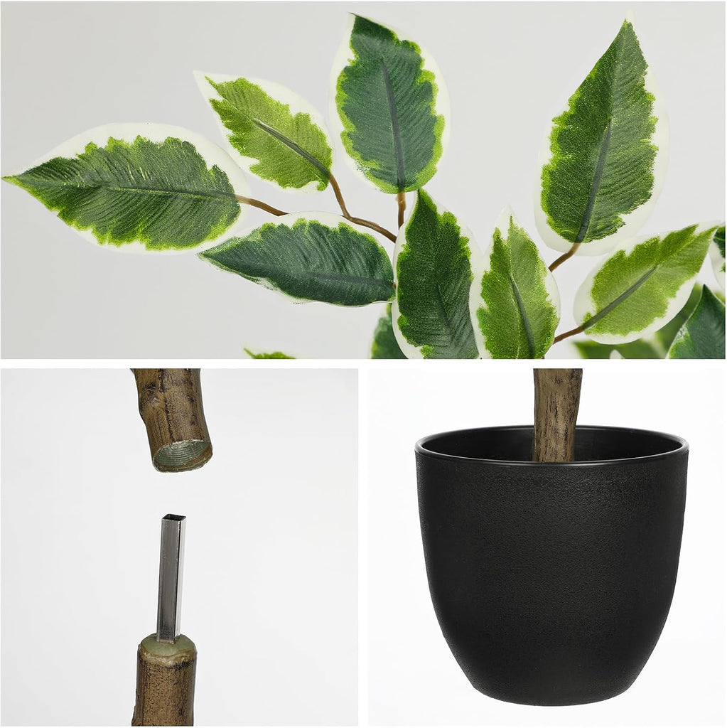 3Ft Ficus Tree Artificial Plants Indoor with Realistic Trunk, Tall Fake Potted Tree Faux Floor Plant, Artificial Tree