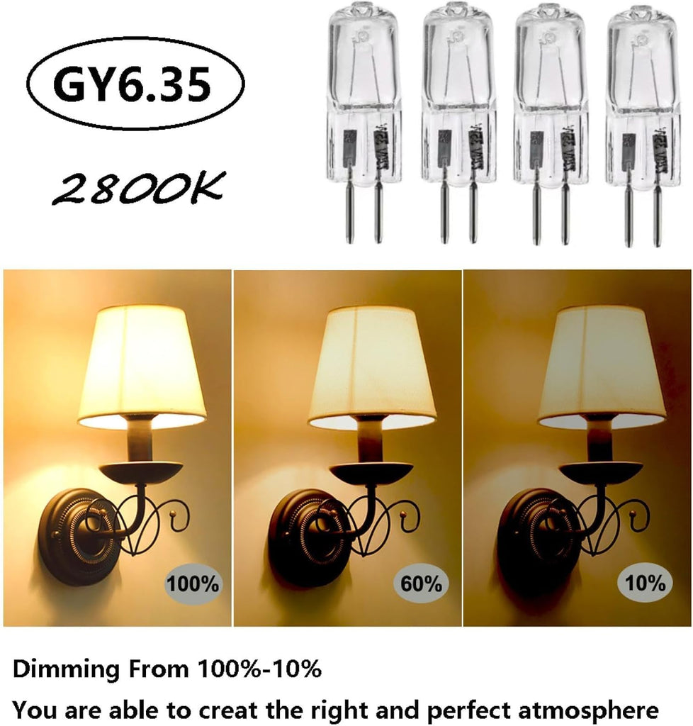 2PCS GY6.35 Light Bulbs 24V 50W 75W Crystal Clear Halogen Bulb 2 Pin, 150W Dimmable 250W T4 JC Bi-Pin Base G6.35