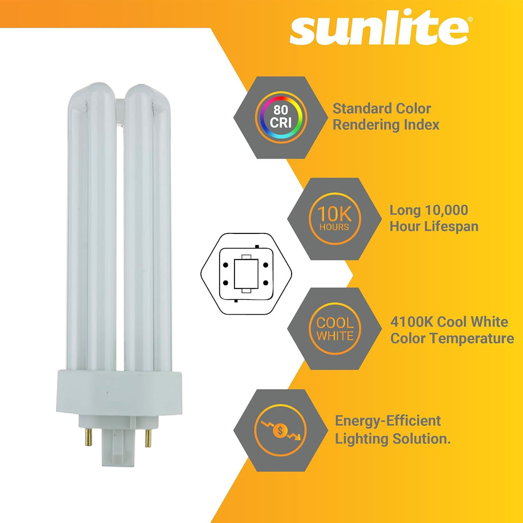CFL Plug-in PLT 4-Pin Triple Tube Light, 32 Watts, 4-Pin GX24q3 Base, 2400 Lumens, 4100K Cool White, 10 Pack