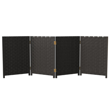 2 ft. Short Woven Fiber Folding Screen - 4 Panel - Black