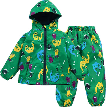 Toddler Boys Girls Raincoat Waterproof Hooded Rain Jacket Pants Suit