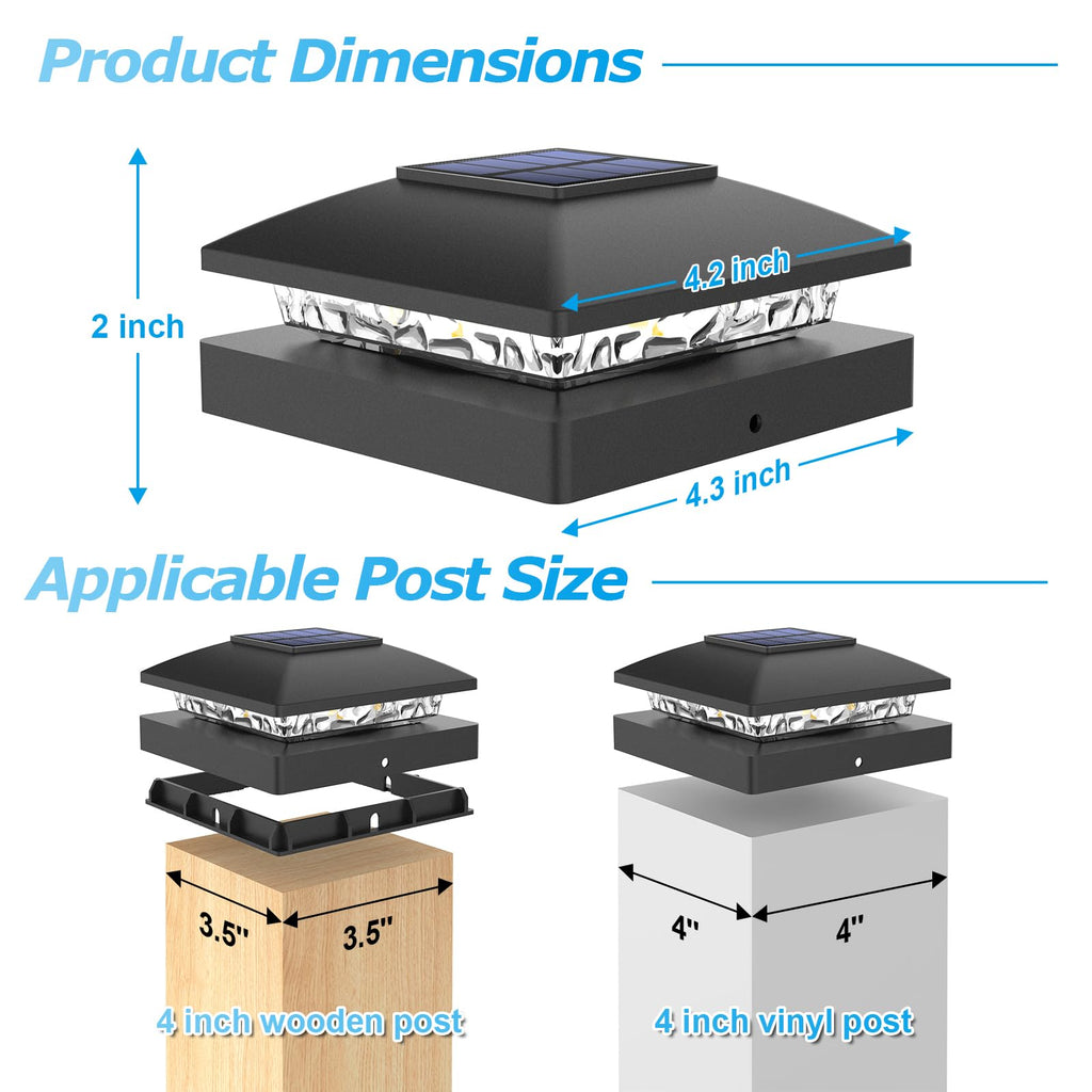 4x4 Solar Post Cap Lights, 12 Pack Black Waterproof Fence Lights