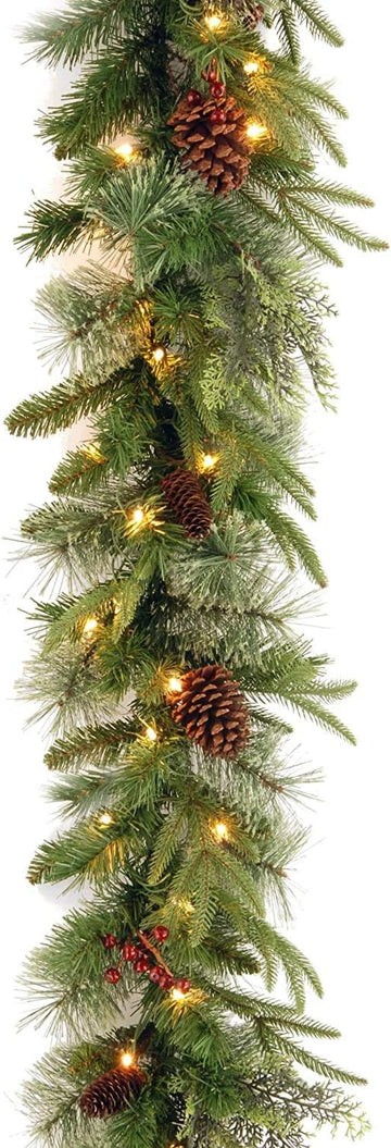 Tree Company 9ft Pre-Lit Colonial Fir Artificial Christmas Garland | 50 Clear Lights, 180 Tips, Christmas Decoration