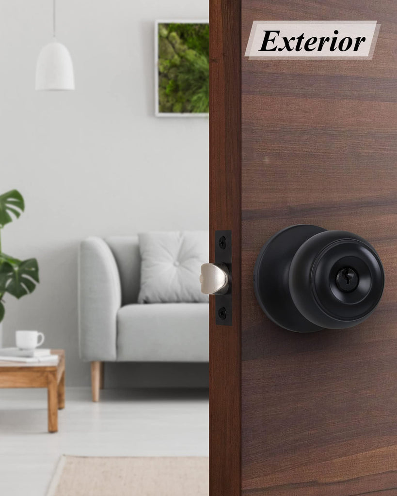 3 Pack) Entry Door Knobs with Lock and Keyed Alike, Interior/Exterior Flat Ball Door Locks /Bathroom/Front/Offic