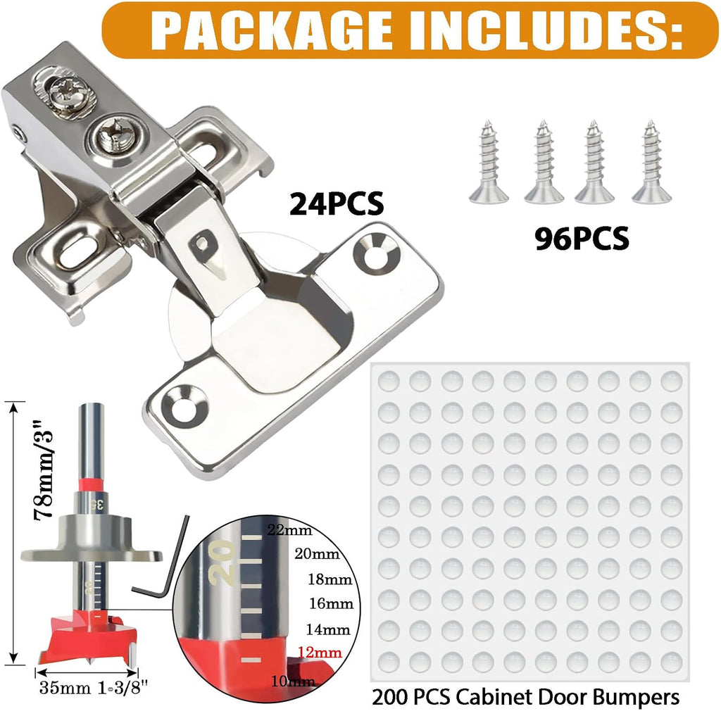 24 Pack 1/2 inch Overlay Soft Close Cabinet Door Hinges Hinges, 100 Degree Opening Angel, Stainless Concealed Kitchen