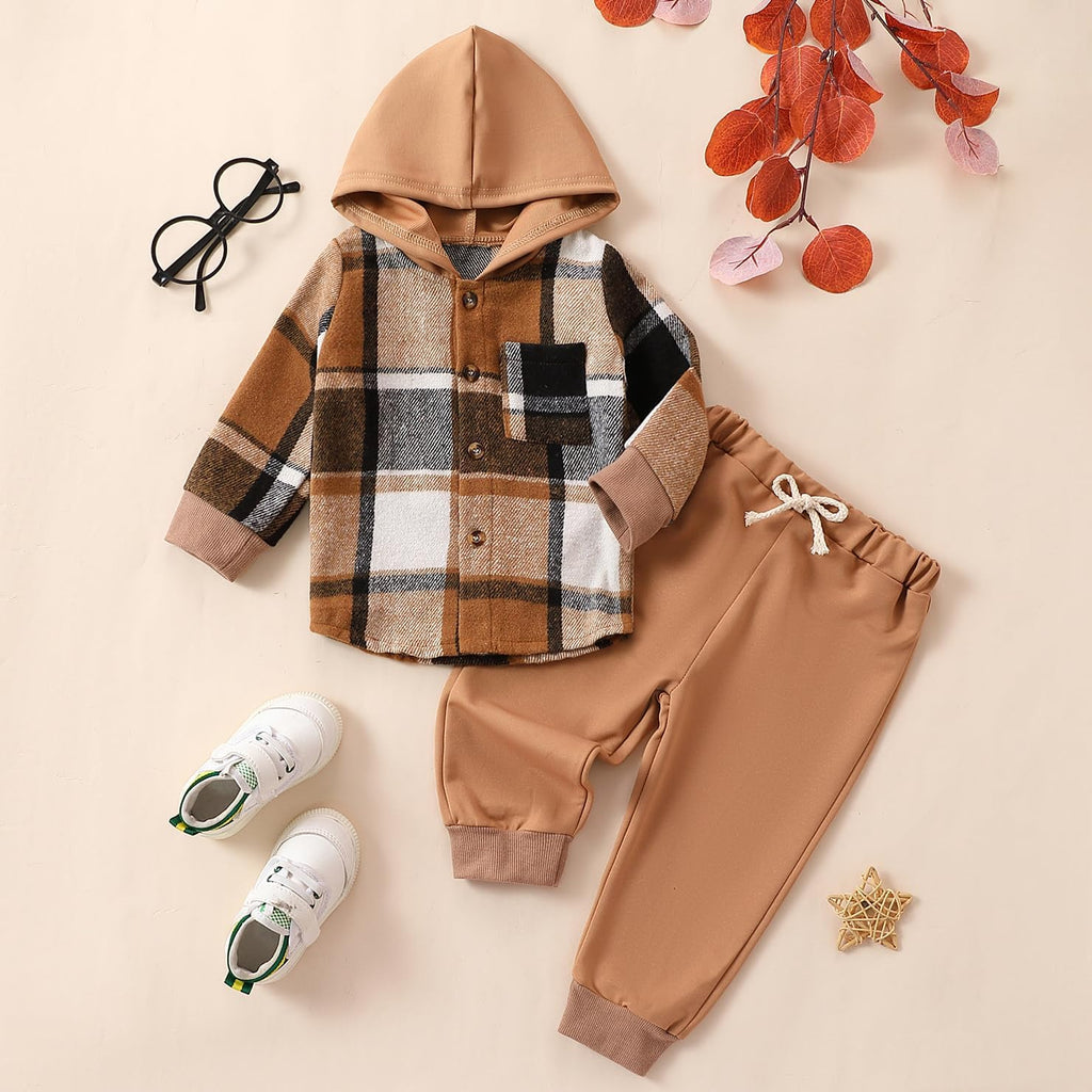 Toddler Unisex Baby Clothes Boys Girls Flannel Shirt Tops Plaid Hoodie Sweatshirt + Sweatpants Fall Winter Outfits