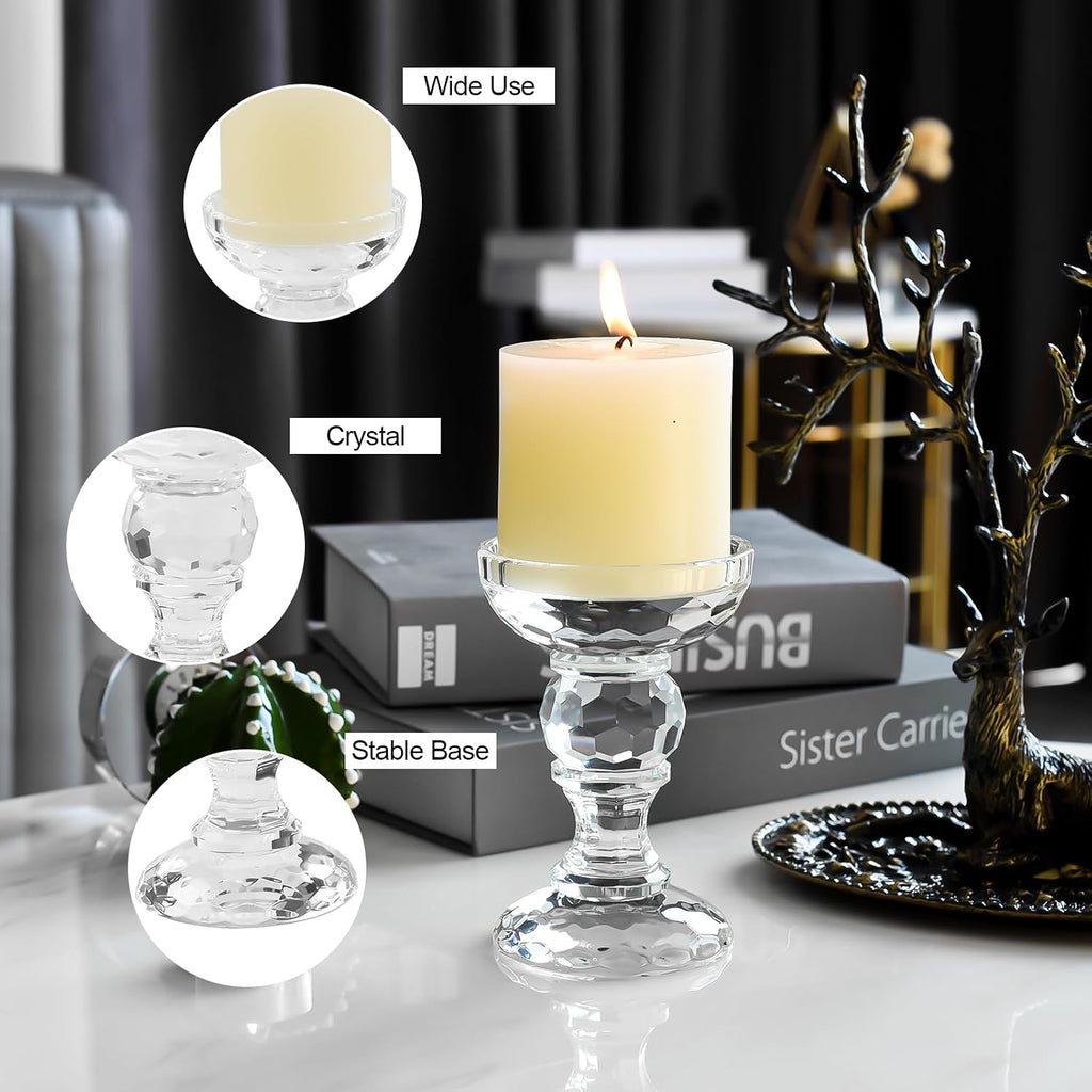 3-Piece Set of Crystal Candlestick,Clear Crystal Pillar Candles Holders,Family Living Room Wedding