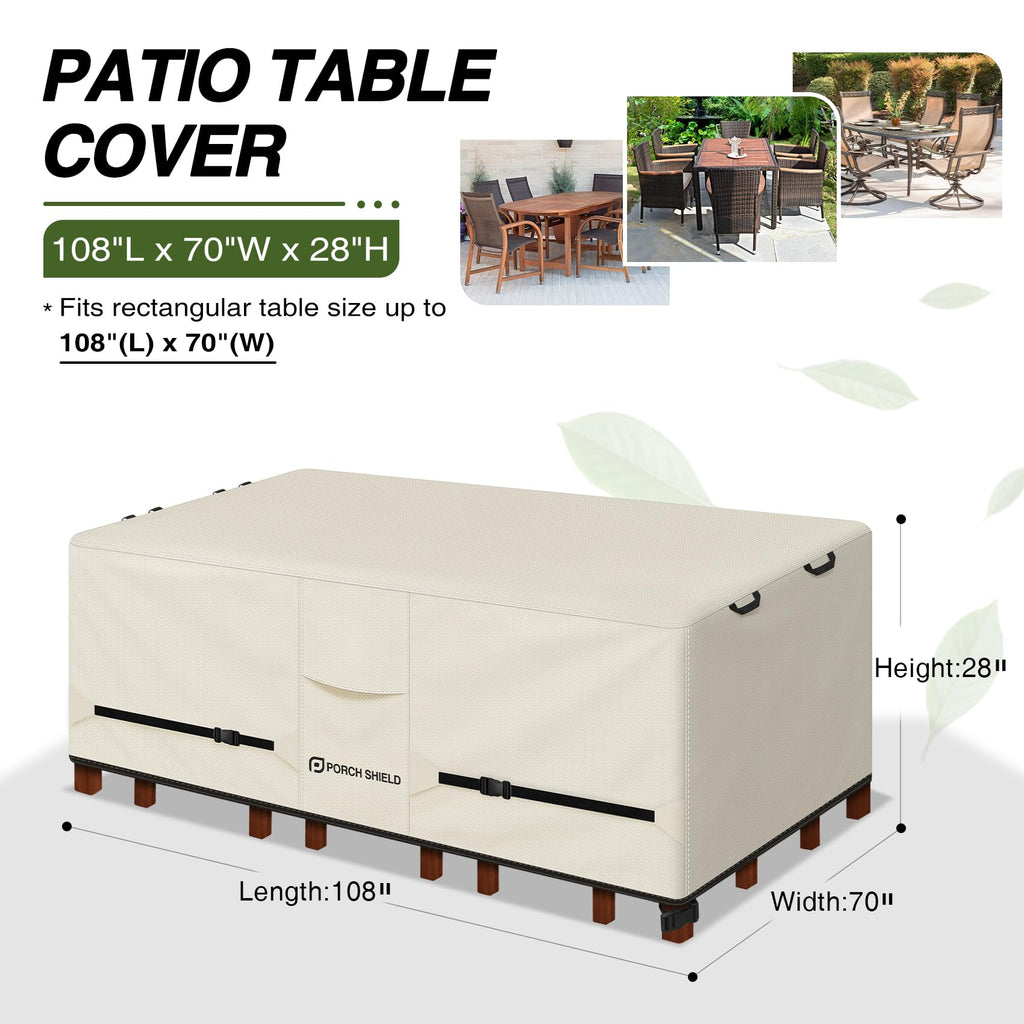 Waterproof Rectangular Patio Table Cover 108 x 70 inch, Beige