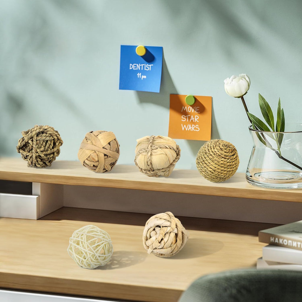 Decorative Balls for Centerpiece Bowl Fillers, 2.8 inch Assorted Rattan Wicker Balls Spheres Orbs, Vase - Set of 6