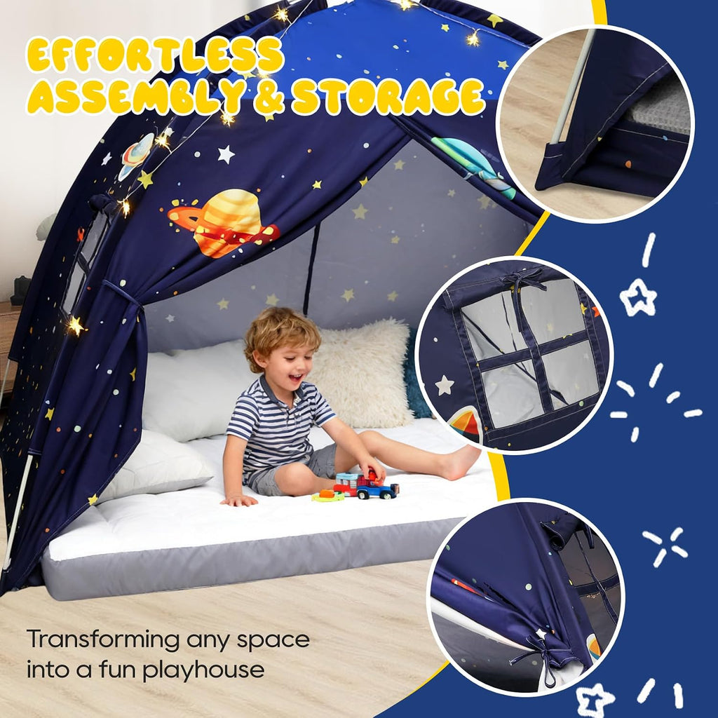 Twin Bed Tent Canopy, Space Indoor Toddler Bed Tent for Kids