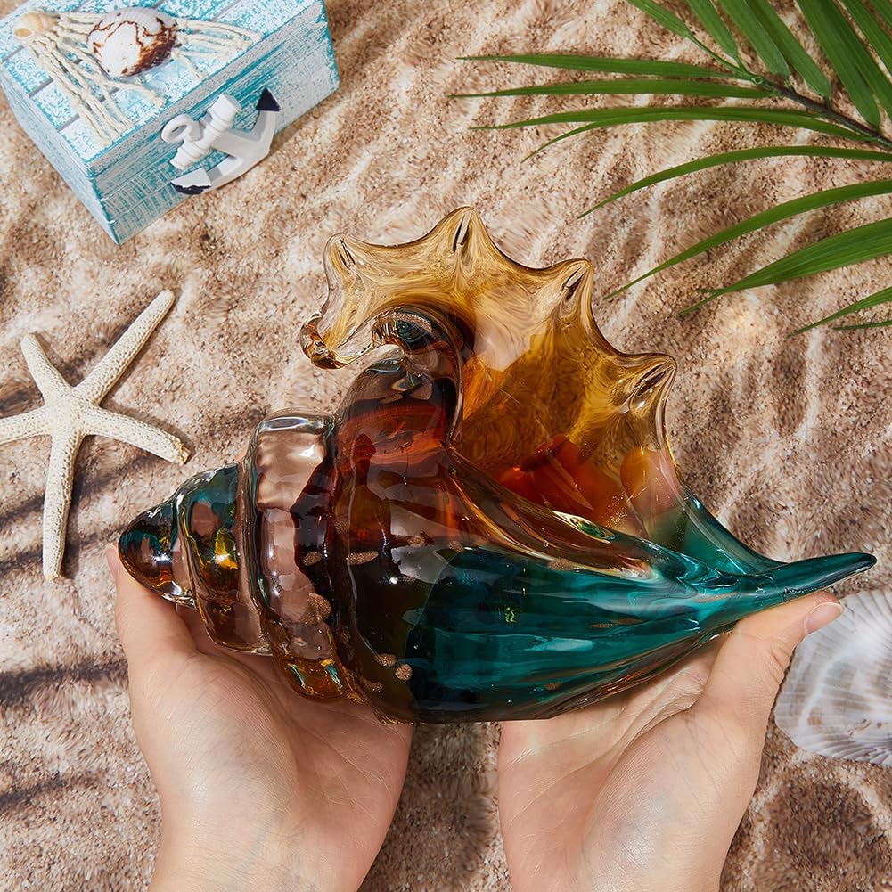 Blown Glass Conch Statue Sea Glass Art Figurines Sea Glass Decor 21x9.5x13.5cm Creative Conch Seashell Statue Coastal