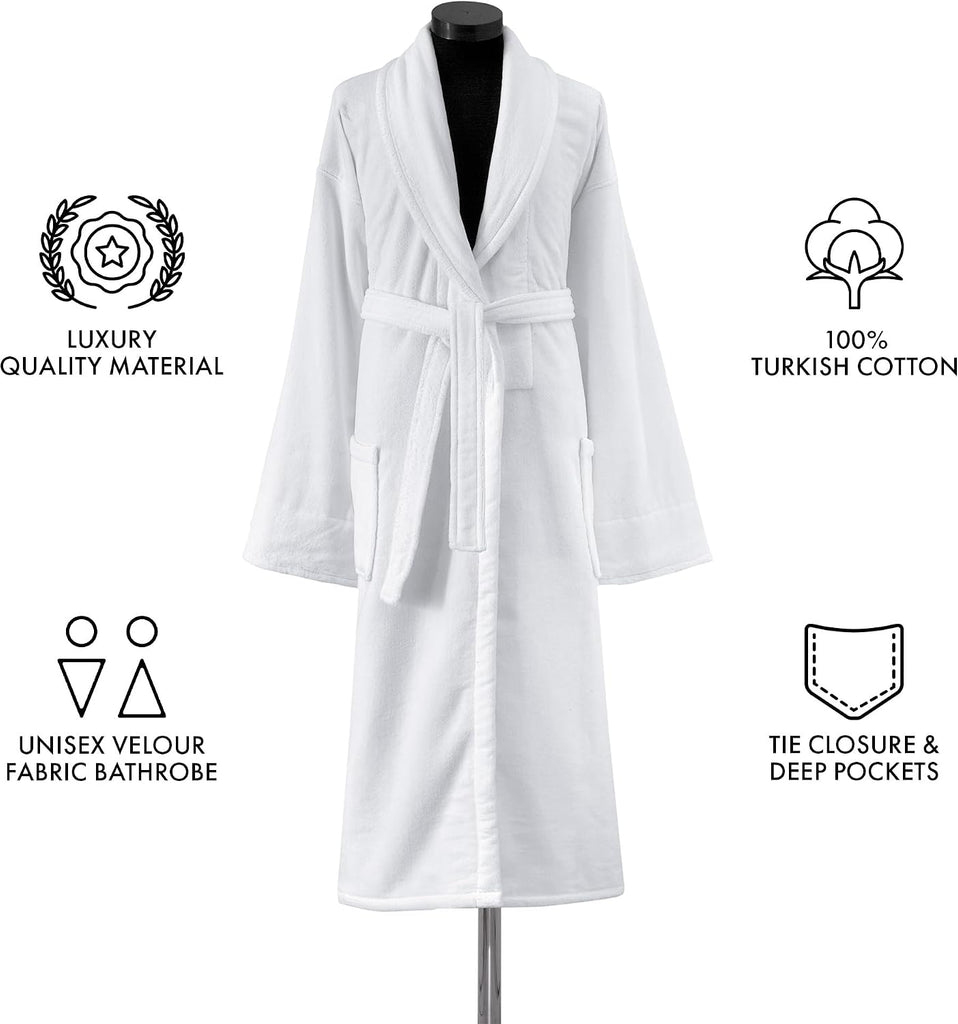 Unisex Luxury Plush Velour Premium Cotton Bathrobe - Ultra Soft And Absorbent Long Robe