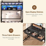 Twin Over Twin Bunk Bed with Desk with 3 Drawers & Storage Shelves, Twin Bunk Bed with Charging Station & LED Lights