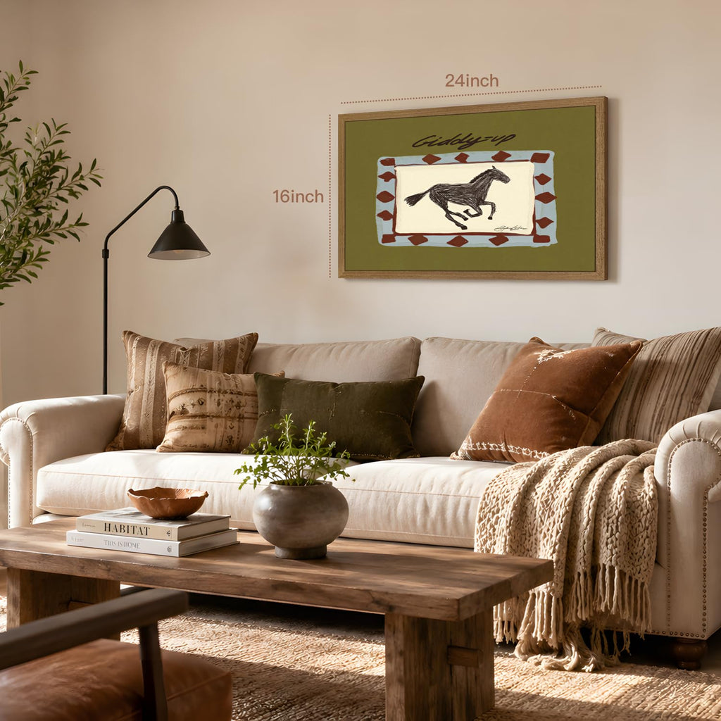 Vintage Galloping Horse Western Wall Art, Wood Framed 12x16 Inch