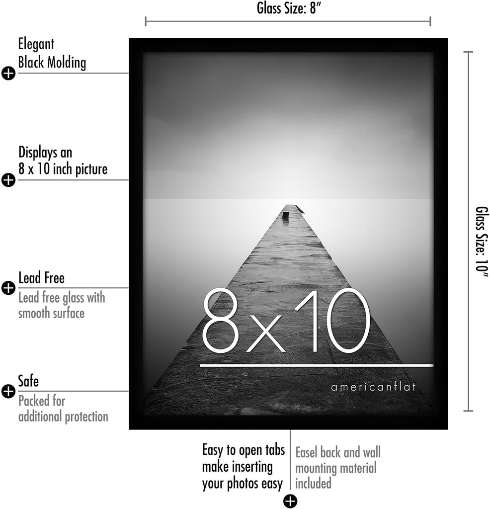 8x10 Picture Frame with Shatter-Resistant Glass - Set of 6 - Galleria Collection - Picture Frames for Tabletop and