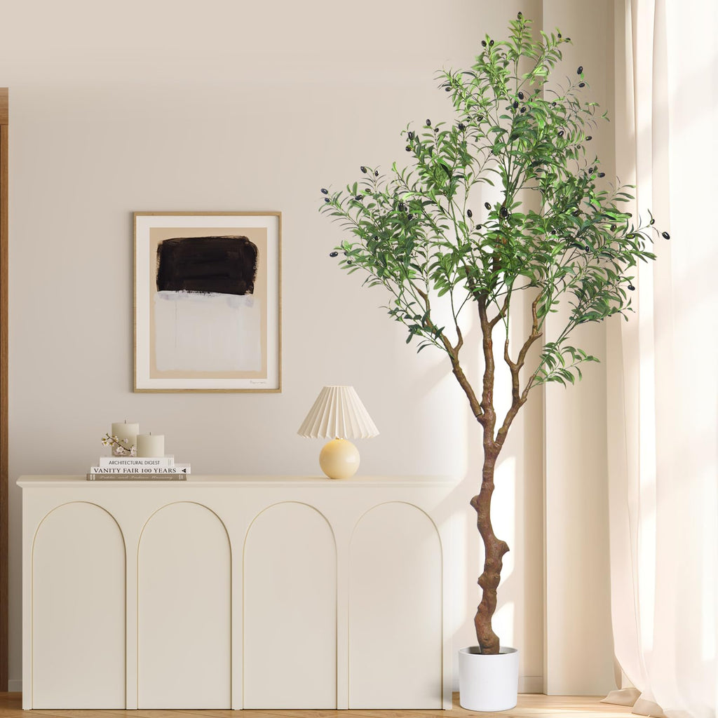 7ft Faux Olive Tree, Artificial Olive Tree Indoor with Realistic Leaves and Fruits, Fake Potted Topiary Tree Office