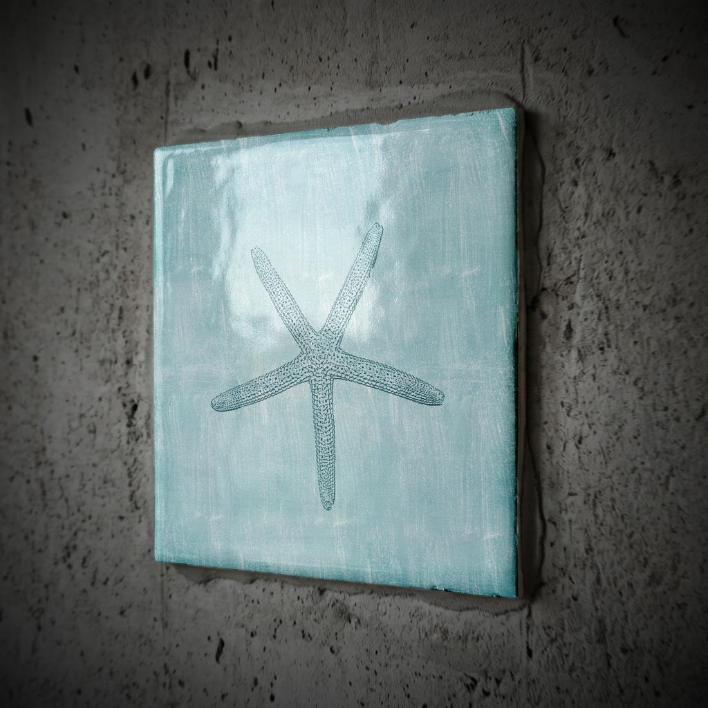 Aqua Starfish Abstract beach theme 8 Inch Ceramic Tile